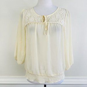 Taylor Cream Lace Yoke Peasant Blouse